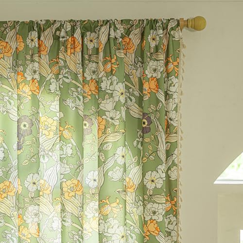 ENJOYBRIDAL Floral 84 Inch Curtains for Living Room Semi Sheer Drapes Bedroom Cute 2 Panels Boho Window Curtain Panels Floor Length Rod Pocket Country Farmhouse Dining Room Window Treatments - color: Floral07, size: 52"W x 84"L (Pack of 2)