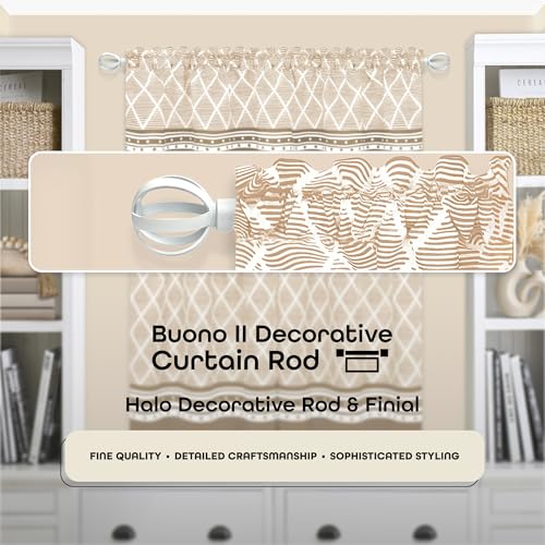 Buono II Halo White Rod & Finial, 28-48 in, for Windows, Finials - size: 28-48, style: Halo White