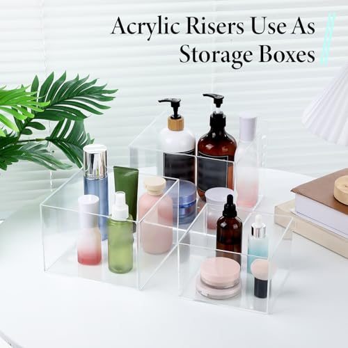 6 Pcs Clear Acrylic Risers Display Stands with Hollow Bottoms