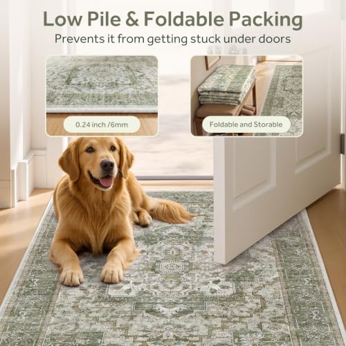 2x6 Non-Slip Washable Hallway Kitchen Runner Rug, Green - color: Green, size: 2x6