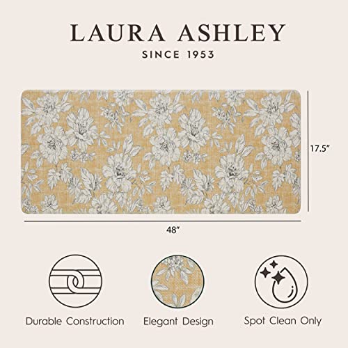Laura Ashley - Anti-Fatigue Kitchen Mat, Iris Floral Design, Stain, Water & Fade Resistant, Cooking & Standing Relief, Non-Slip Backing, Measures 17.5" x 48", Tawny Yellow Iris - color: Tawny Yellow, size: 48"L x 17.5"W x 0.47"Th