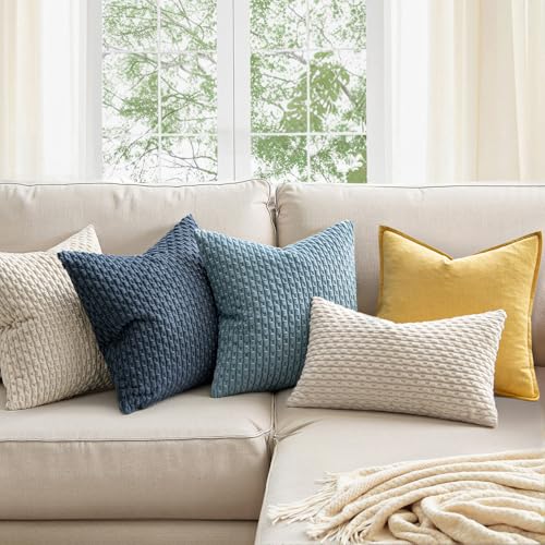 MIULEE Decorative Throw Pillow Covers 20x20 Cream White Textured Corduroy - color: Cream White, size: 20" x 20" (Pack of 2)