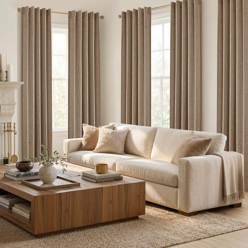 MIULEE Thick Linen Curtains, 42Wx90L, Brown Tan Semi Sheer Linen Textured - color: Brown, size: 42"W x 90"L (Pack of 2)