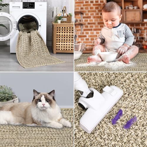 ROYHOME Runner Rug Print Braided Hallway Runner Washable Area Rug - color: Linen, size: 2' x 6' (Rectangular)
