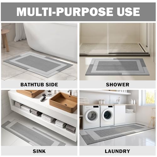 YDKGL Non Slip Bath Mat Thin Bathroom Rugs Fit Under Door Grey 20"x 32" - color: A- Light Gray, size: 20" x 32" (Rectangular)