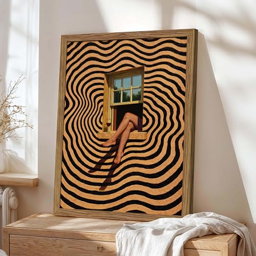 Framed Vintage Abstract Canvas Wall Art, Retro Woman Legs in Window Poster Print, Modern Minimalist Eclectic Artwork, Trippy Surreal Wall Decor for Living Room Bedroom Dormitory, 16x24in - color: Delightful Summer, size: 24"L x 16"W
