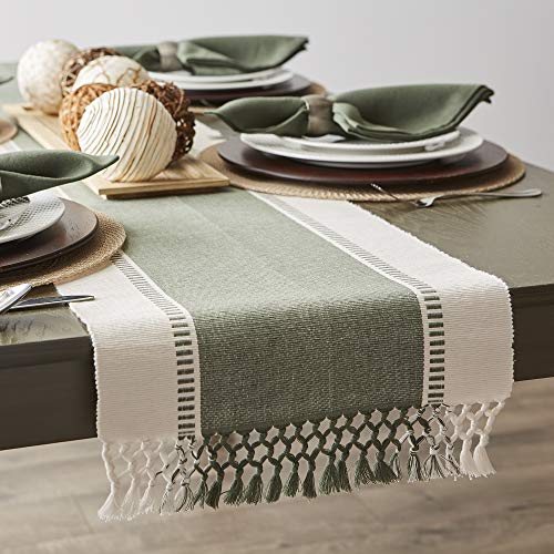 DII Dobby Stripe Table Runner, 13x108 Artichoke & Cream Background - color: Artichoke Green, size: 13x108"