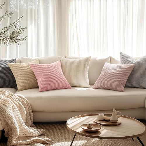 MIULEE Decorative Corduroy Throw Pillow Covers Set of 2 12x12 Pink - color: Pink, size: 12" x 12" (Pack of 2)