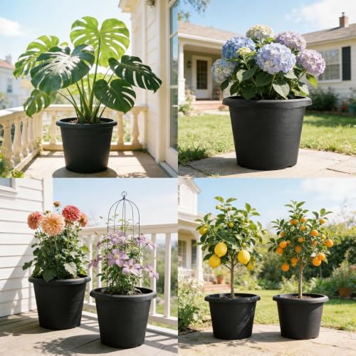 4 Pack 16 Inch Large Planters for Outdoor Plants with Drainage Holes - size: Large - 16 inch