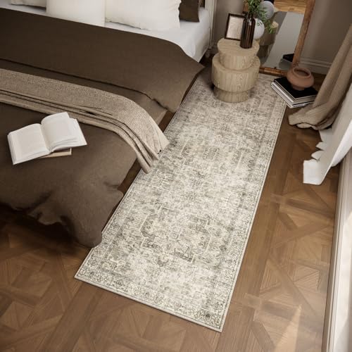 Machine Washable Kitchen Runner Rugs: 2'x6' Hallway Rug Non Slip Low Pile Stain Resistant Soft Carpet Runners for Hallways Indoor Entryway Kitchen Laundry Room Bedroom Farmhouse - color: Brown and Cream, size: 2' x 6' (Rectangular)