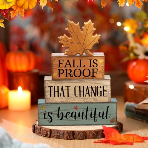 Lineshading 4 Pcs Fall Decoration For Home Wooden Maple Leaf Stacked Decor - style: Maple Leaf