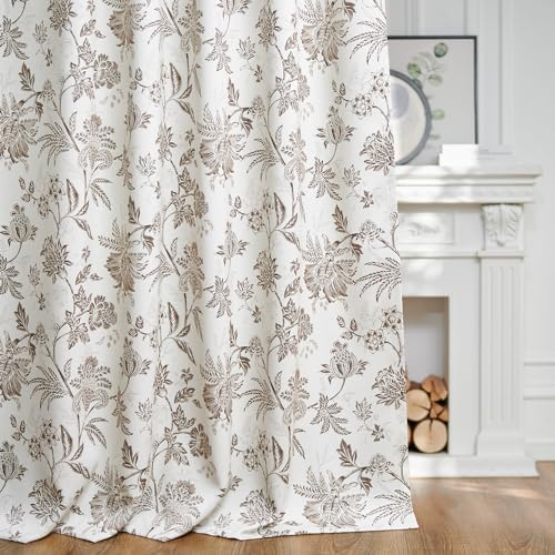 jinchan Taupe Floral Blackout Curtains 84 Inch Vintage Back Tab 2 Panels - color: *Taupe, size: 40"W x 84"L (Pack of 2)