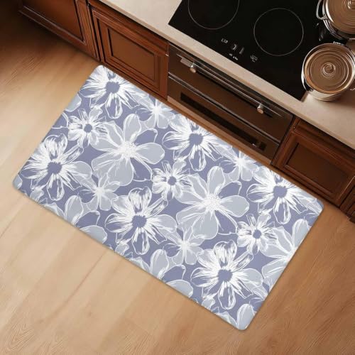 Kitchen Floor Mat 36x20in Waterproof Anti-Fatigue Kitchen Mats - color: Grey White Flowers