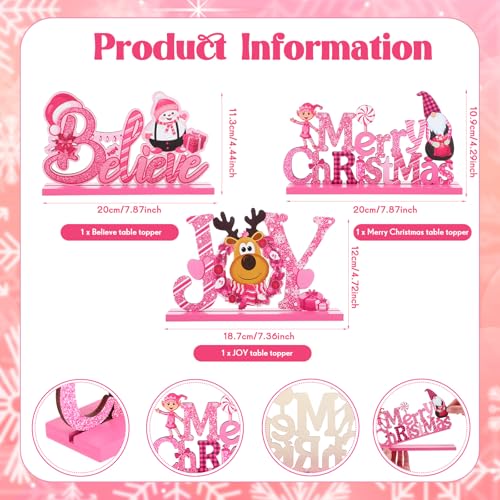 Blulu 3 Pcs Pink Christmas Wooden Signs Tabletop Farmhouse Centerpieces - color: Pink