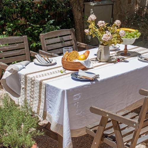 Simple&Opulence Boho Macrame Table Runner - 12 x 90 Inch, Splicing Burlap Farmhouse Cotton Table Runner with Fringed Edges for Bohemian Rustic Wedding, Bridal Shower, Dinner (Brown Pinstripe) - size: 12"x90", style: Brown Pinstripe
