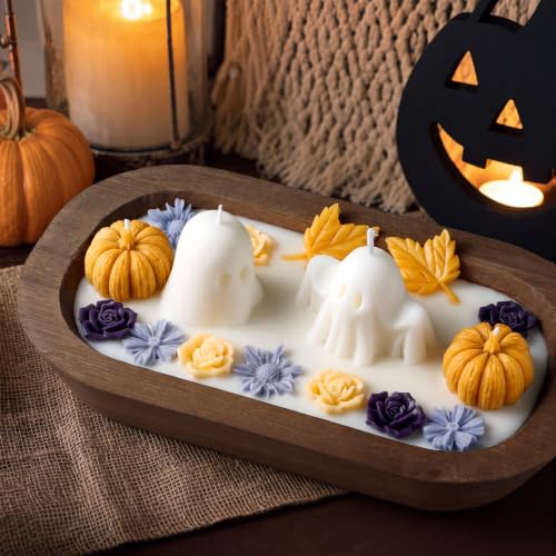 Siifert Halloween Ghost Wooden Dough Bowl Candle Fall Decorations Indoor - style: Ghost
