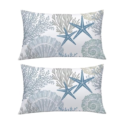 Tritard Coastal Lumbar Pillow Covers Set of 2, 12x20, Blue - size: 20" x 12" (Pack of 2)