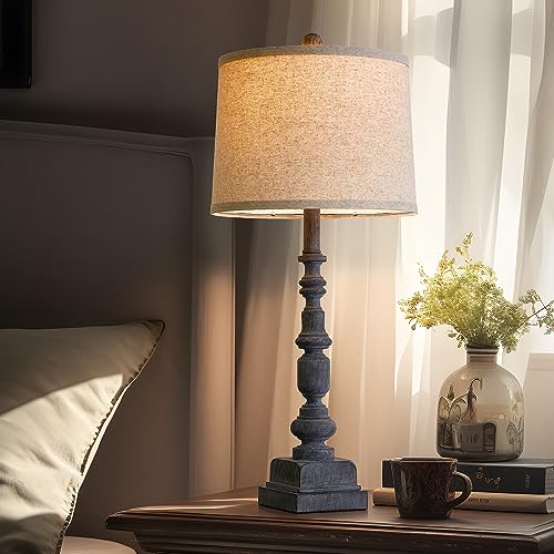 Oneach 27.75" Farmhouse Table Lamps Set of 2 for Living Room, USB A+C Port - color: Gray