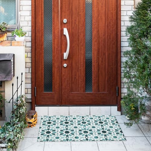 Blue Turquoise Floral Boho Outdoor Door Mat Doormat, Blue Turquoise Welcome Door Mats Doormat Indoor Entrance, Indoor Door Mats for Entryway, 17x30 - color: Cyan