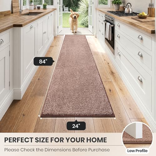 PURRUGS Hallway Runner Rug, 24" x 84", Brown-Light Cream - color: Brown-light Cream, size: 24" X 84"