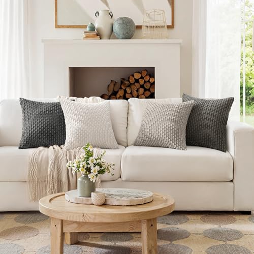 MIULEE Neutral Grey Decorative Throw Pillow Covers for Couch Bed Living Room 18x18 Inch Set of 4 Modern Western Striped Cushion Covers Soft Corduroy Pillowcases Industrial Home Decor Gradient Series - color: Grey