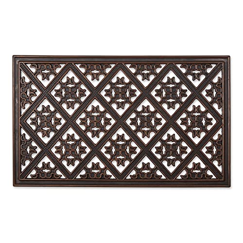 DII High Traffic All-Weather Rubber Doormat, 18x30, Welcome Scroll - color: Brown Diamond Lattice, size: 1'6" x 2'6" (Rectangular)