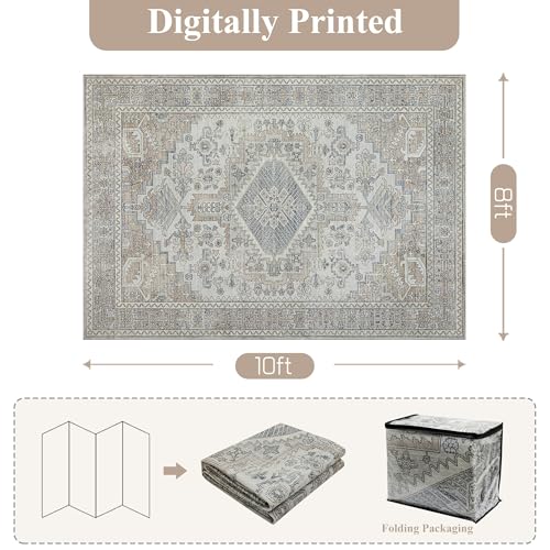 5x7 Washable Area Rugs for Living Room,Bedroom,Dining Room- Retro Taupe - color: Taupe-grey-brown-beige-light Blue, size: 5' x 7' (Rectangular)