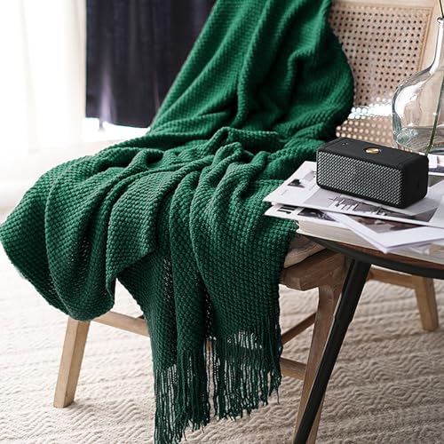 LOMAO Knitted Throw Blanket with Tassels Bubble Textured Lightweight Throws for Couch Cover Home Decor (Green, 50x60) - color: Green, size: 50x60"