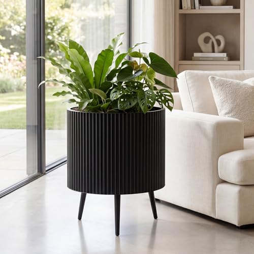 GIANTEX 20 Inch Plant Pot with Stand, Mid-Century Modern Fluted Planter - size: 19.5"×23"H