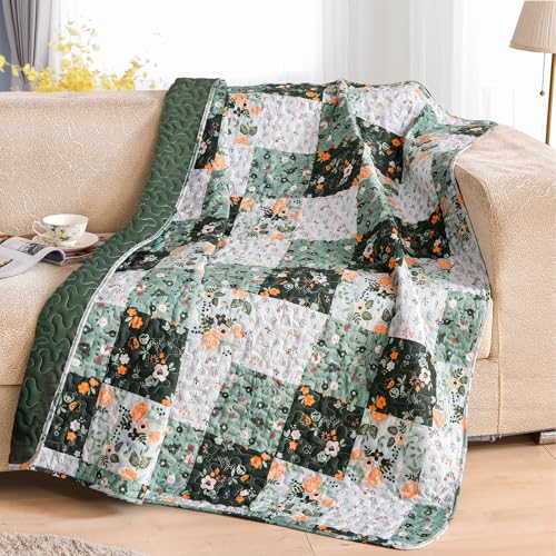 Exclusivo Mezcla Reversible Boho Quilted Throw Blanket, 50"x 60" - color: Patchwork Green, size: 50 x 60 inch