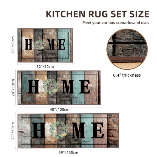 Kitchen Rugs Non Slip Washable Farmhouse Kitchen Mats for Floor, Rustic - color: Home-multi3, size: 20"x32"+20"x48"+20"x59"