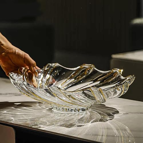 MAGCOLOR Large Hand Painted Gold Whirlwind shaped Crystal Glass Decorative Bowl-12.6 inch Diameter.