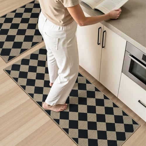 Kitchen Runner Rug Non Slip, 17.3''x47'' Washable Runner Rug - color: Checkered, size: 17.3"x47"