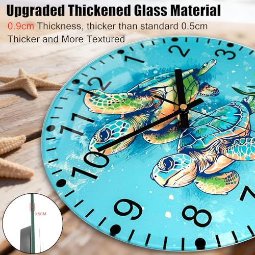 Turtle Glass Wall Clocks, 8 Inch Silent Wall Clock Non Ticking - color: Green, size: 8 Inch