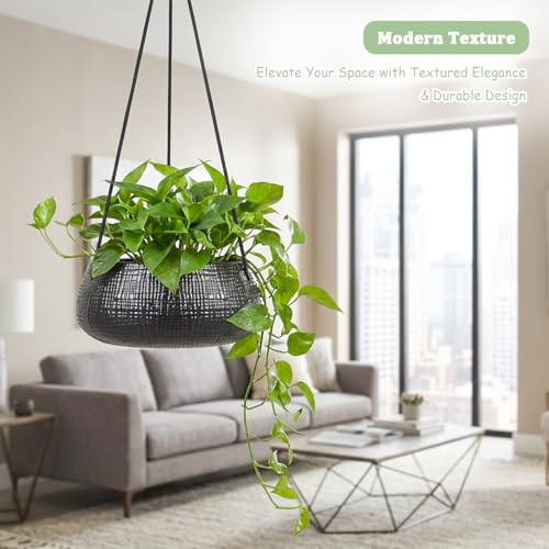 Hanging Planter for Indoor Plant 8 in, Ceramic Black Flower Pot - color: Black