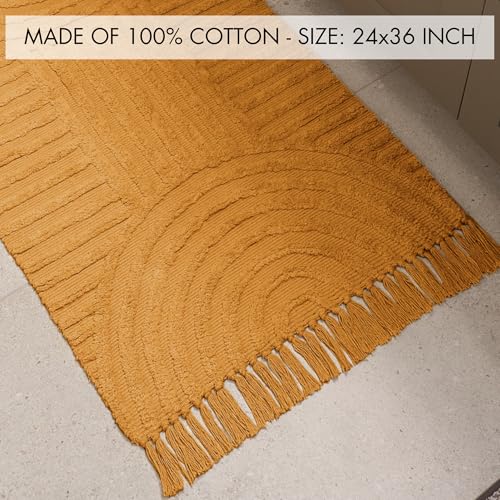 KIBAGA Beautiful Boho Rug with Tassels for Bathroom - Soft 2x3 ft Cotton - color: Mustard, size: 2' x 3' (Rectangular)