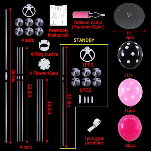 TONIFUL 4 Set Black Rose Red Pink Polka Balloon Stand Centerpiece for Table - color: Black Rose Red Pink Polka