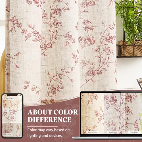 jinchan Floral Linen Kitchen Tier Curtains, 24 Inch, 2 Panels, Maroon - color: Alisa Maroon, size: 26"W x 24"L (Pack of 2)