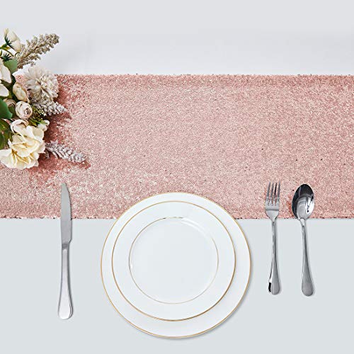 Pufogu 12 x 72 inches Rose Gold Sequin Table Runner, 2 Packs - color: Rose Gold