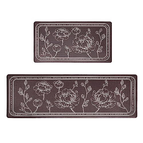 Kitchen Floor Mat Set of 2, Anti Fatigue Kitchen Mat 17"x59"+17"x29" - color: Brown, size: 17"x59"+17"x29"