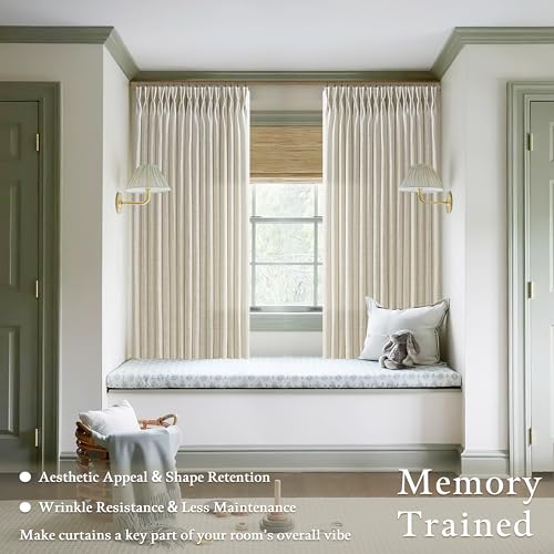 Semi Sheer Pinch Pleated Light Tan Linen Curtains 54 Inch Length 2 Panels - color: Linen, size: 50"W x 54"L (Pack of 2)