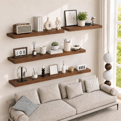 RICHER HOUSE 48Inch Long Floating Shelves, 12" Deep Rustic Wood Wall Shelf - color: Brown, size: 48in