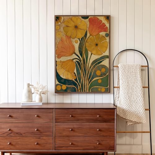 Boho Floral Canvas Wall Art Vintage Flower Pictures Wall Decor Abstract Botanical Paintings Prints Vintage Botanical Floral Poster Mid-Century Modern Living Room Bedroom Decor -16" x 24" UNFRAMED - color: Yellow Flowers