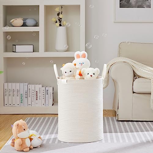 VIPOSCO 72L Tall Woven Rope Laundry Hamper, Leather Handles, White - color: White, size: 72L