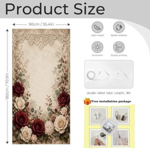 Vintage Floral Lace Border Door Curtain 70 X 35.4 Inch, Privacy Door Cover Decorative Room Divider Curtain Hanging Doorway Window Panel for Bedroom Living Room Bathroom Office Home Decor - color: Vintage Floral Lace Border
