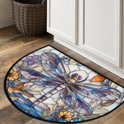 Dragonfly Half Round Door Mat Outdoor Doormat Bedroom Entrance Rug A13 - color: A-23 Dragonfly Glass Painting