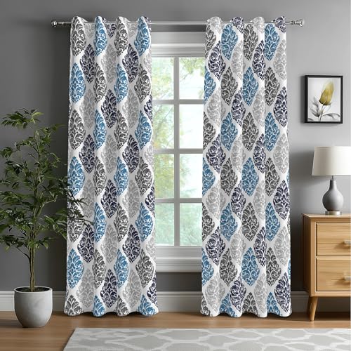 Blackout Curtains for Bedroom Blue Black Out Curtains for Living Room Modern Damask Floral Room Darkening Vintage Floral Pattern Window Drapes, 52" W x 96" L (Pack of 2),Blue Paisley - color: P4-blue, size: 52"W x 96"L (Pack of 2)