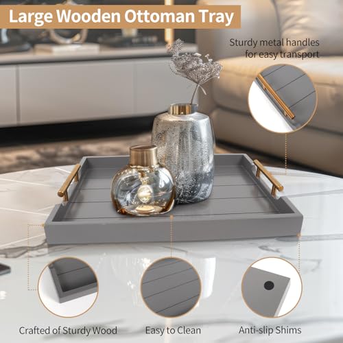 SXNOWS Wooden Serving Tray with 2 Sets of Handles,Gray - color: Gray-large