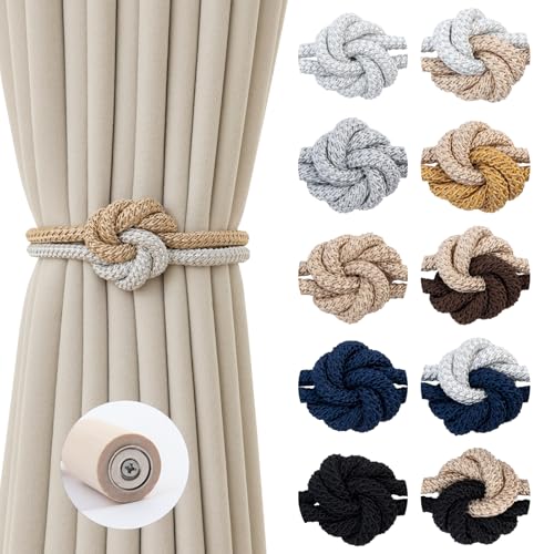 Magnetic Curtain Tiebacks Holdbacks Rope Curtain Tie Backs Outdoor Contoeey - color: Beige White