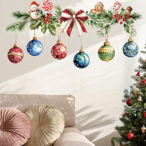 Merry Christmas Wall Decals Hanging Xmas Ball Wall Stickers Window Decor